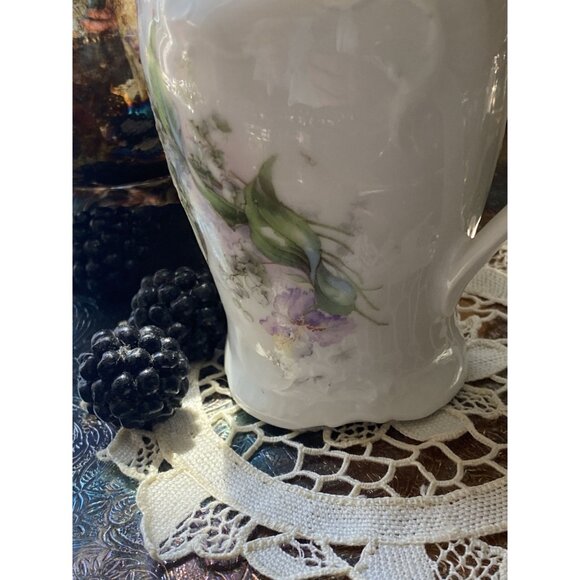 Vintage Porcelain Creamer Lavender Iris LOV Floral Early 1900s Shabby Chic - Picture 14 of 16